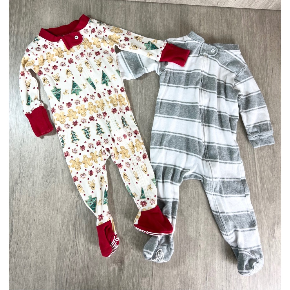 Burts Bees Baby Footed Pajamas Set Gingerbread Christmas Striped 0-3M 3-6M